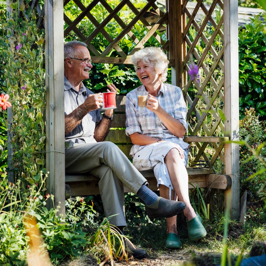 Couple in their 60s enjoying coffee